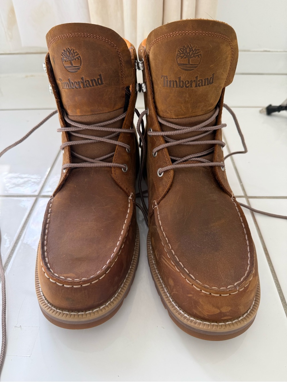 Timberland Men's Brown Leather Moc Toe Boots sz 12
